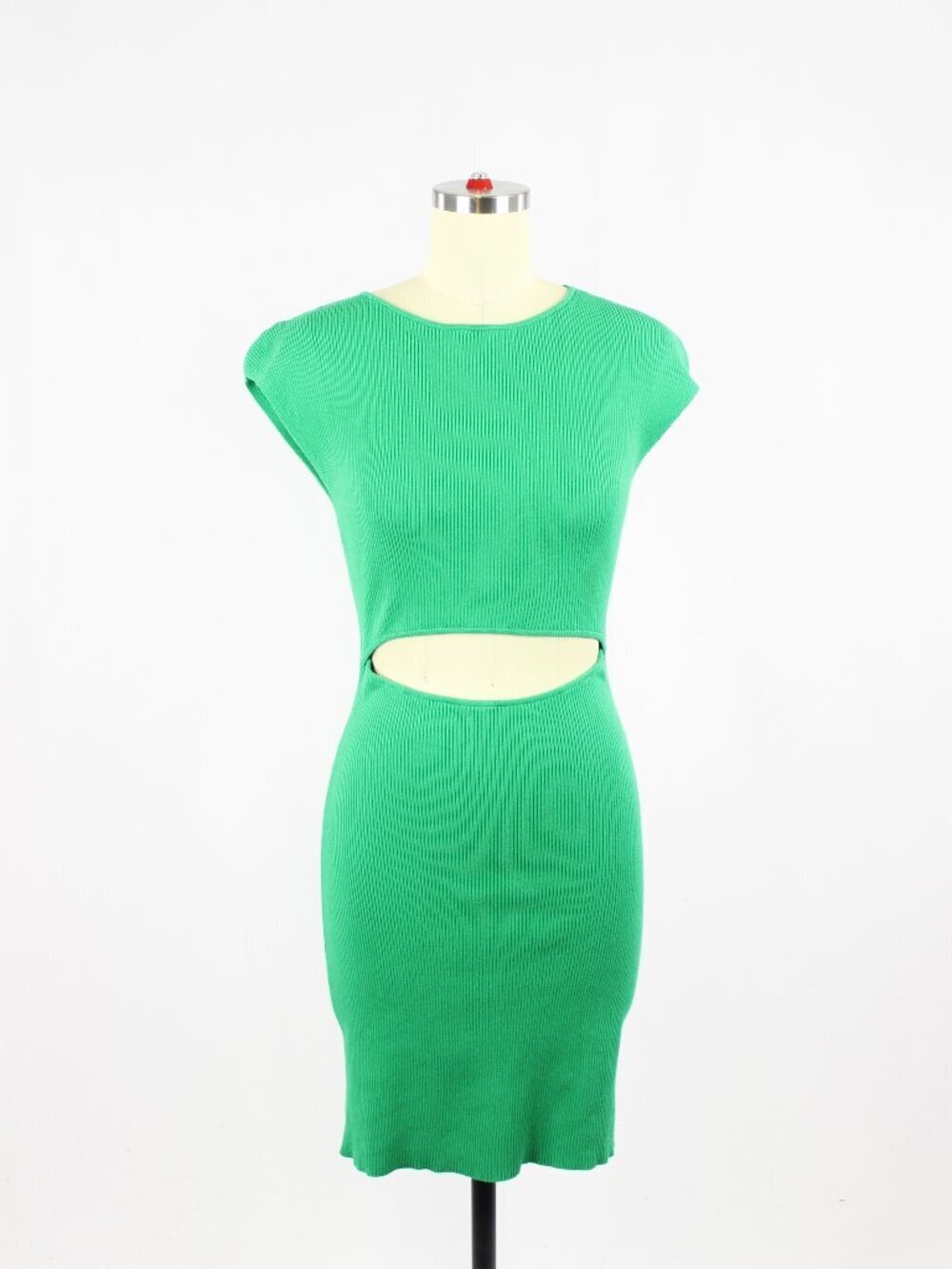 Aritzia WILFRED FREE Alien Green Cut-Out Rib Knit Bodycon Mini Dress, Size S